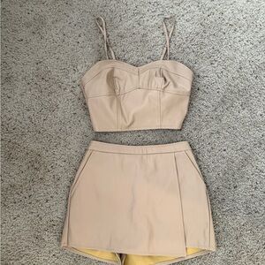 Tan Leather Skirt Set